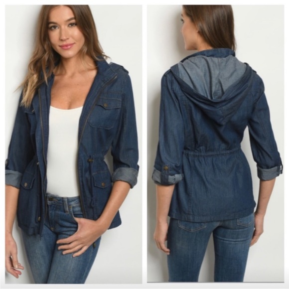 Hooded, Front Zip Denim Jacket - Picture 7 of 10